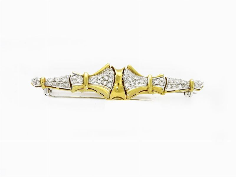 Spilla Scomponibile in Oro Giallo e Bianco con Diamanti
