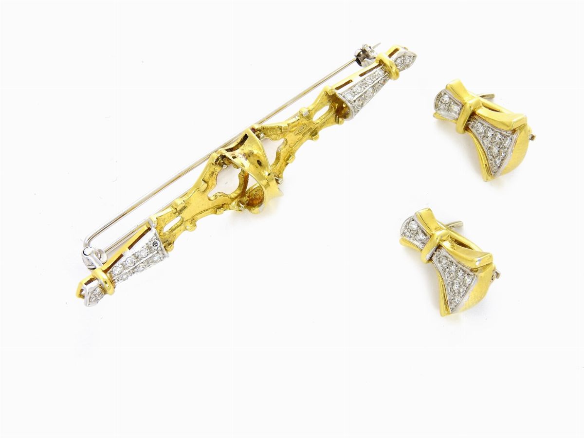 Spilla Scomponibile in Oro Giallo e Bianco con Diamanti