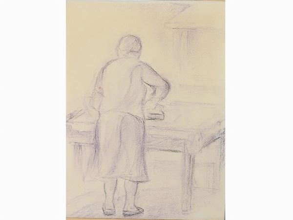 Orazio Toschi : Donna che stira  ((1887-1972))  - Asta Arte moderna e contemporanea - Maison Bibelot - Casa d'Aste Firenze - Milano