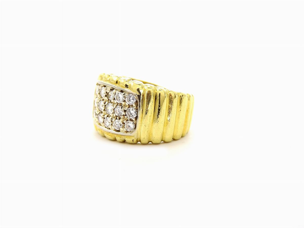 Anello da Mignolo in Oro Giallo e Bianco con Diamanti