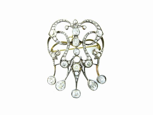Yellow gold and silver brooch with diamonds  (end of 19th century)  - Auction Jewels and Watches - I / Venetian Noblewoman's Jewels - I - Maison Bibelot - Casa d'Aste Firenze - Milano