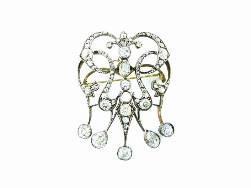 Spilla in Argento e Oro Giallo con Diamanti