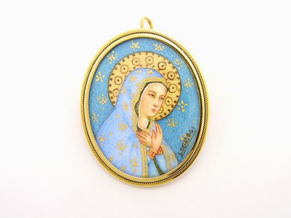Yellow gold medaillon with L. Scheggi miniature