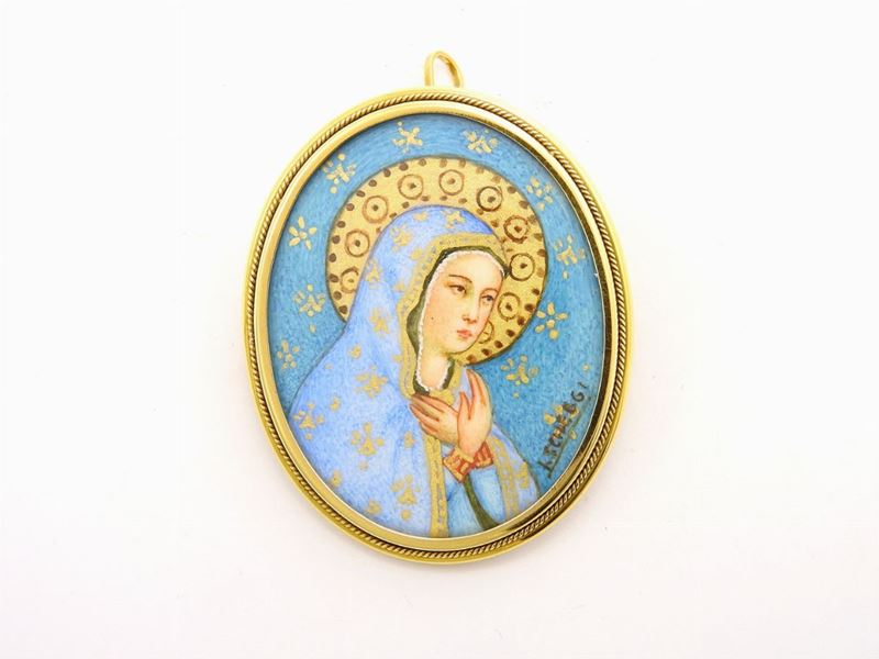 Medaglione in Oro Giallo con Miniatura L. Scheggi
