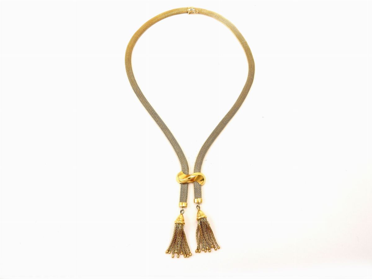 Parure Girocollo e Bracciale a Maglia Morbida con Anello in Oro Giallo e Adularie