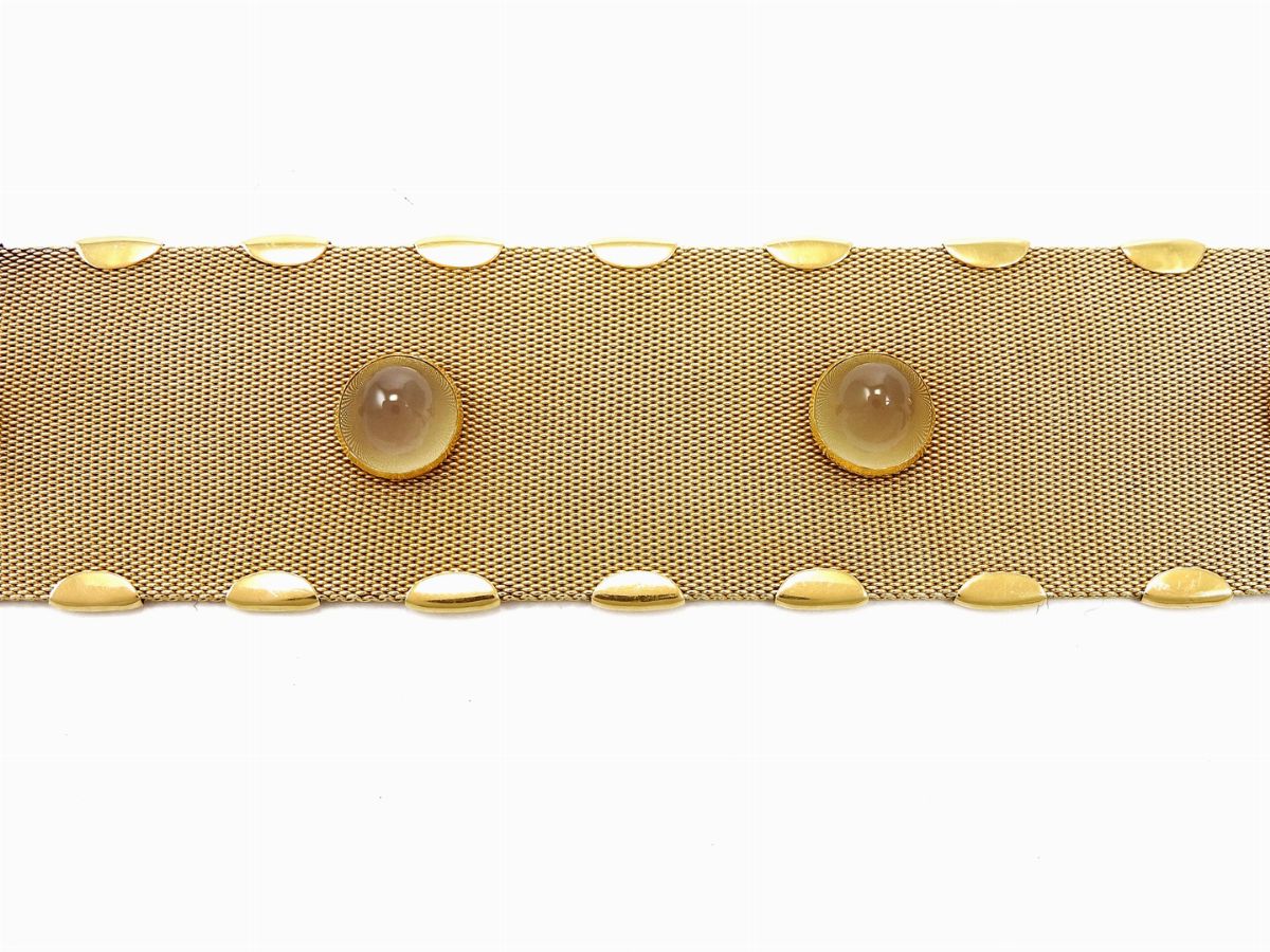 Parure Girocollo e Bracciale a Maglia Morbida con Anello in Oro Giallo e Adularie