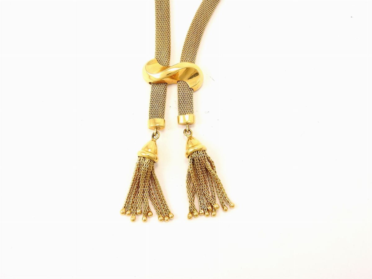 Parure Girocollo e Bracciale a Maglia Morbida con Anello in Oro Giallo e Adularie