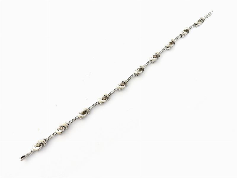 Braccialetto in Oro Bianco con Diamanti Incolori e Brown