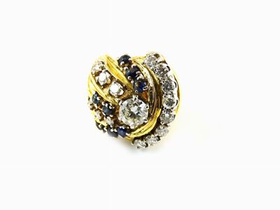 Anello in Oro Giallo con Diamanti e Zaffiri