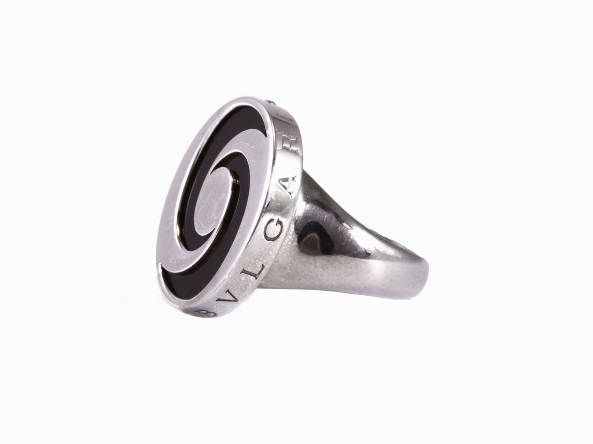 Anello Bulgari in Oro Bianco, Acciaio e Onice