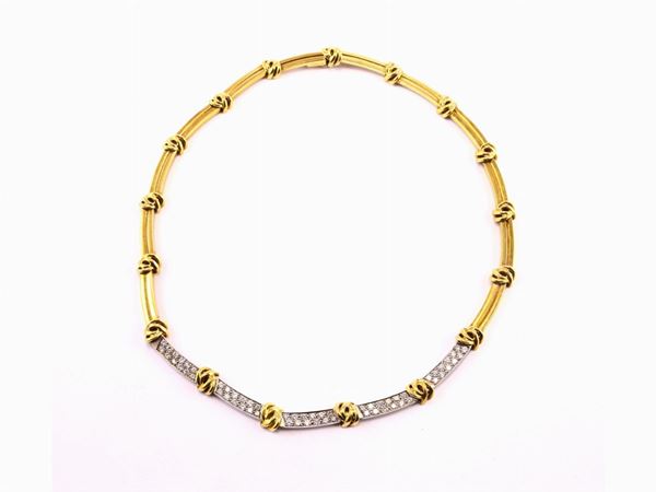 White and yellow gold Tiffany necklace with diamonds