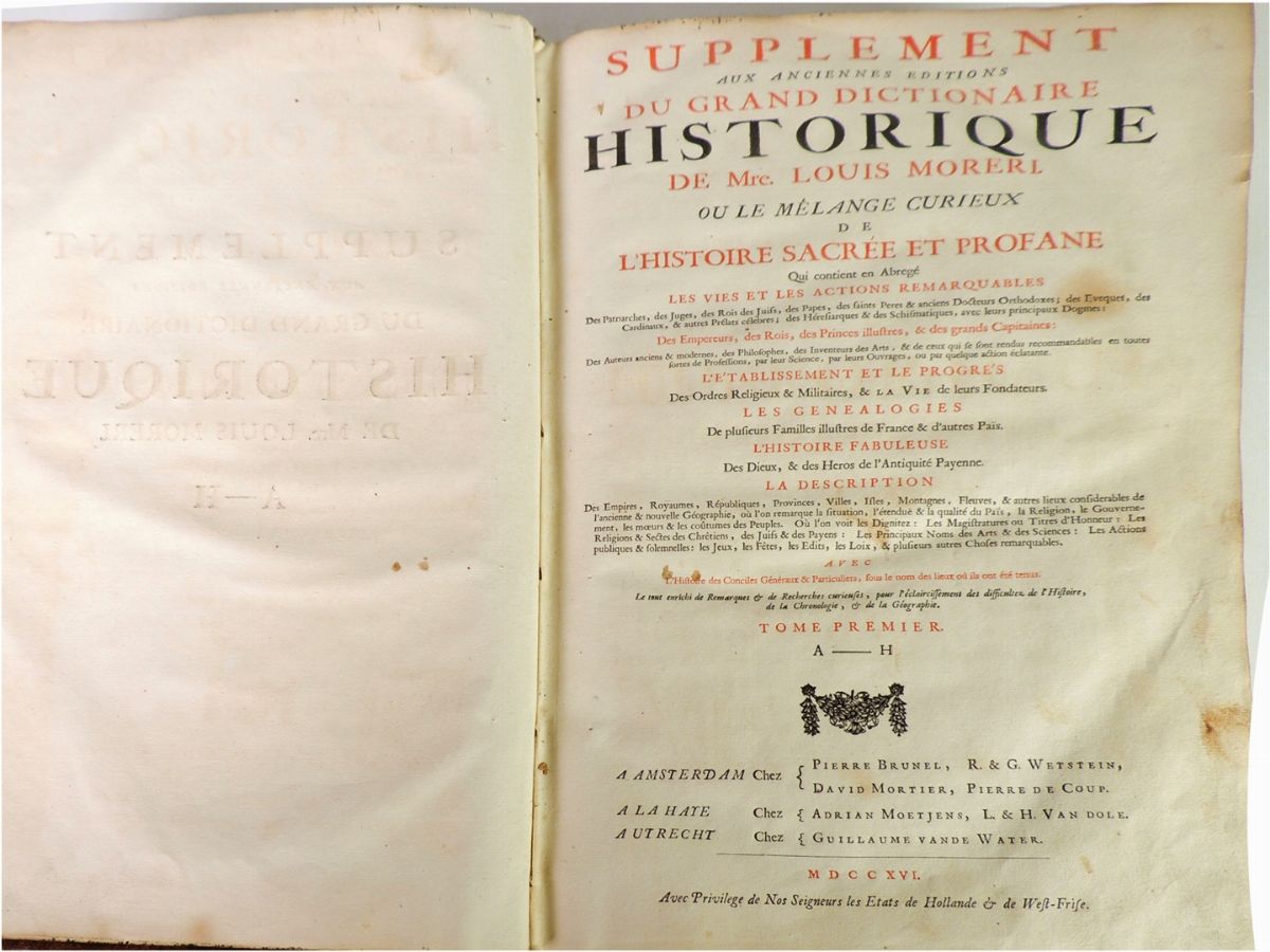 Louis Moreri - Supplement Aux Anciennes Editions Du Grand Dictionaire Historique