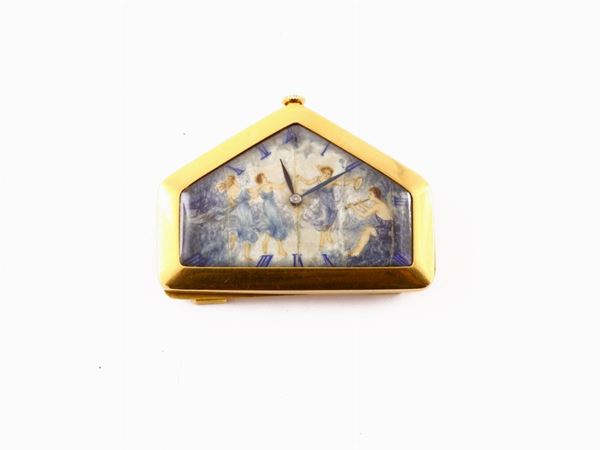 Yellow gold elegant table clock with miniature