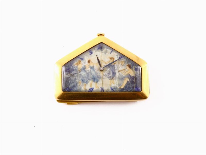 Raffinato Orologio da Tavolo in Oro Giallo con Miniatura
