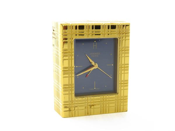 Metal yellow gold plated Hermes table clock
