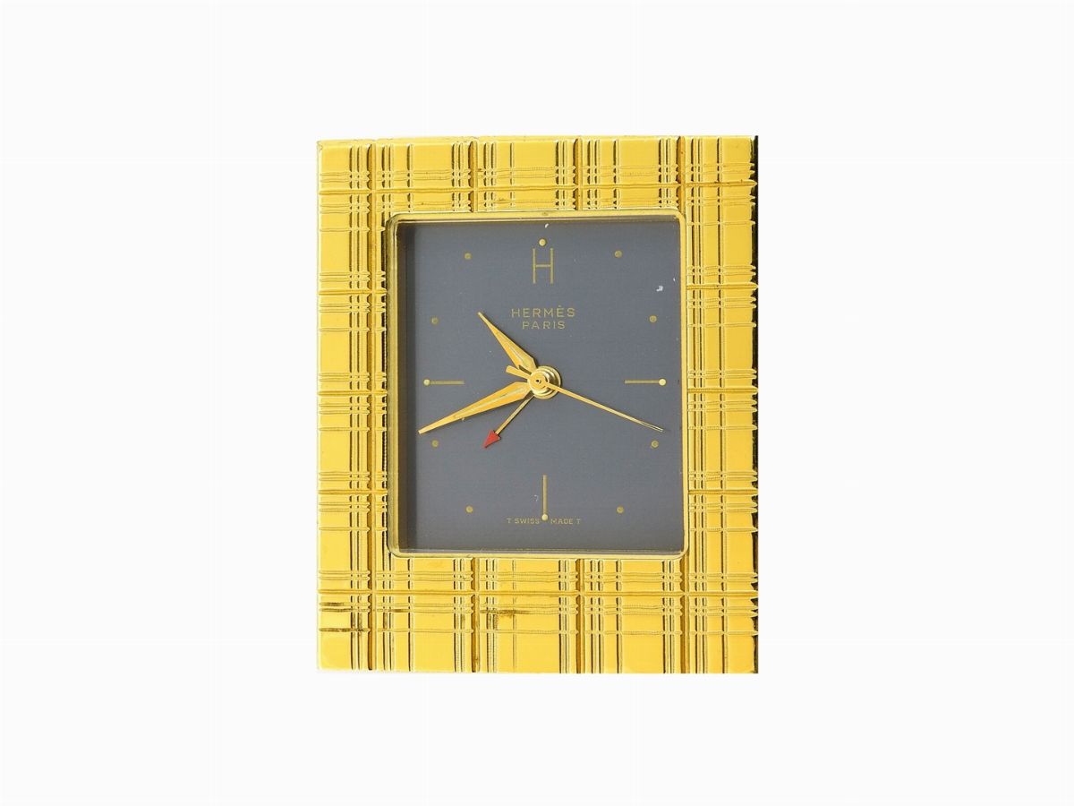 Orologio da Tavolo Hermes in Metallo Placcato Oro Giallo