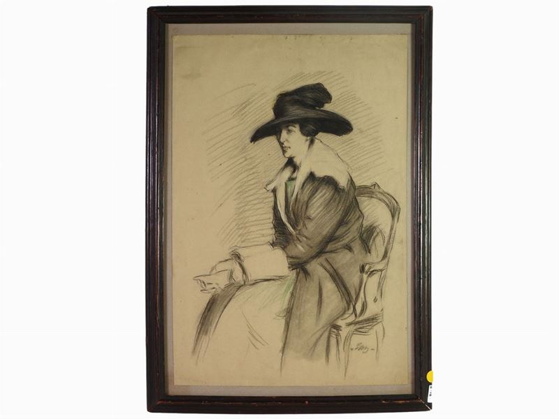 Emilio Mazzoni Zarini - Ritratto di Donna con Cappello