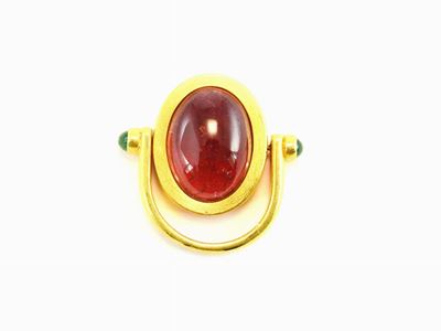 Anello in Oro Giallo con Tormalina Rosa e Smeraldi