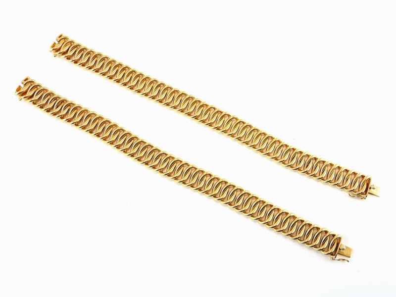 Coppia di Bracciali in Oro Giallo a Maglie Ovali Incrociate