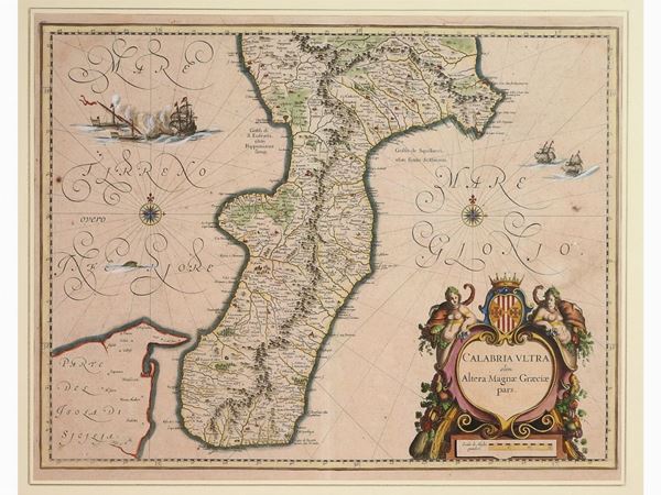 Willem Janszoon Blaeu : Map of Calabria 1640 ca  ((1571-1638))  - Auction The Riz Ortolani and Katyna Ranieri collection: Contemporary Art and Old Master Painting - I - I - Maison Bibelot - Casa d'Aste Firenze - Milano