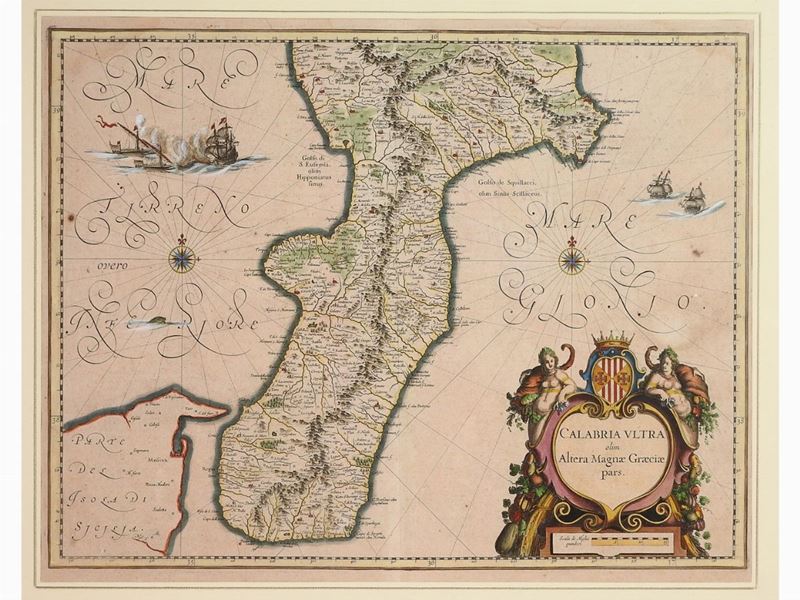 Willem Janszoon Blaeu - Carta Geografica della Calabria 1640 Circa
