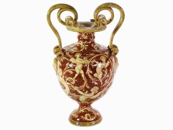 A Glazed Earthenware Handled Vase