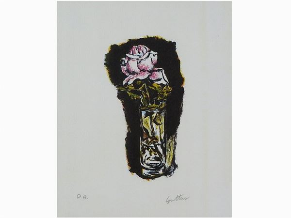 Renato Guttuso : Still Life with Rose  ((1911-1987))  - Auction The Riz Ortolani and Katyna Ranieri collection: Contemporary Art and Old Master Painting - I - I - Maison Bibelot - Casa d'Aste Firenze - Milano