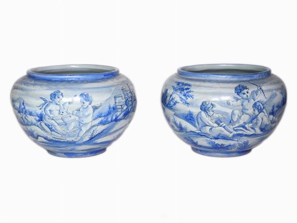 Two Glazed Earthenware Cachepots