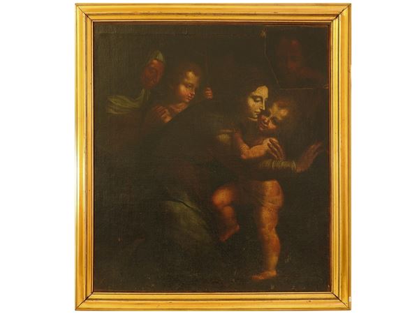 Scuola lombarda della fine del XVI/inizio de XVII secolo - Sacra Famiglia con San Giovannino e Sant'Anna