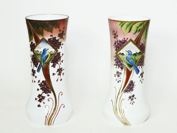A Pair of Painted Opaline Vases