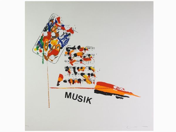 Mario Schifano : Musik  ((1934-1998))  - Auction The Riz Ortolani and Katyna Ranieri collection: Contemporary Art and Old Master Painting - I - I - Maison Bibelot - Casa d'Aste Firenze - Milano