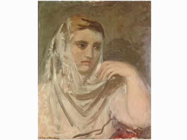 Ugo Capocchini : Portrait of a Woman with Veil  ((1901-1980))  - Auction The Riz Ortolani and Katyna Ranieri collection: Contemporary Art and Old Master Painting - I - I - Maison Bibelot - Casa d'Aste Firenze - Milano