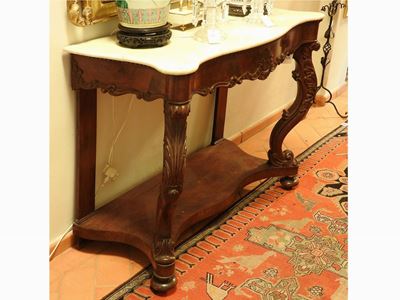 Console Impiallacciata in Mogano