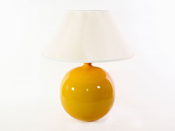 A Pair of Yellow Ceramic Table Lamps