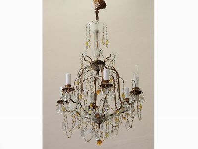 Lampadario in Metallo Dorato
