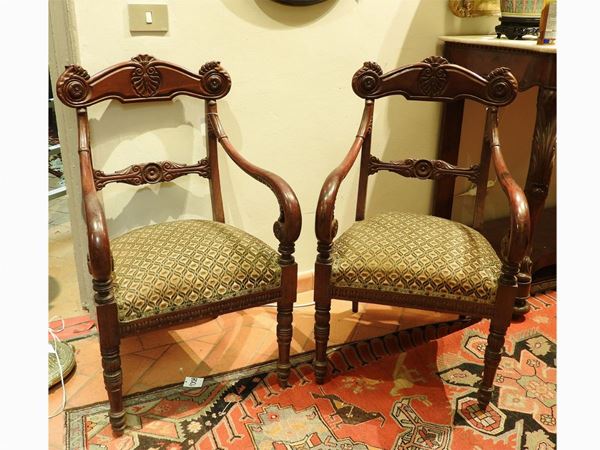 A set of three mahogany armchairs  (first half of 19th century)  - Auction Furniture and Oldmaster painting / Modern and Contemporary Art - I - Maison Bibelot - Casa d'Aste Firenze - Milano