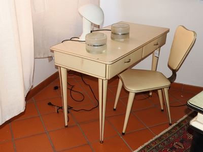Tavolo Scrivania in Legno, Metallo e Skai