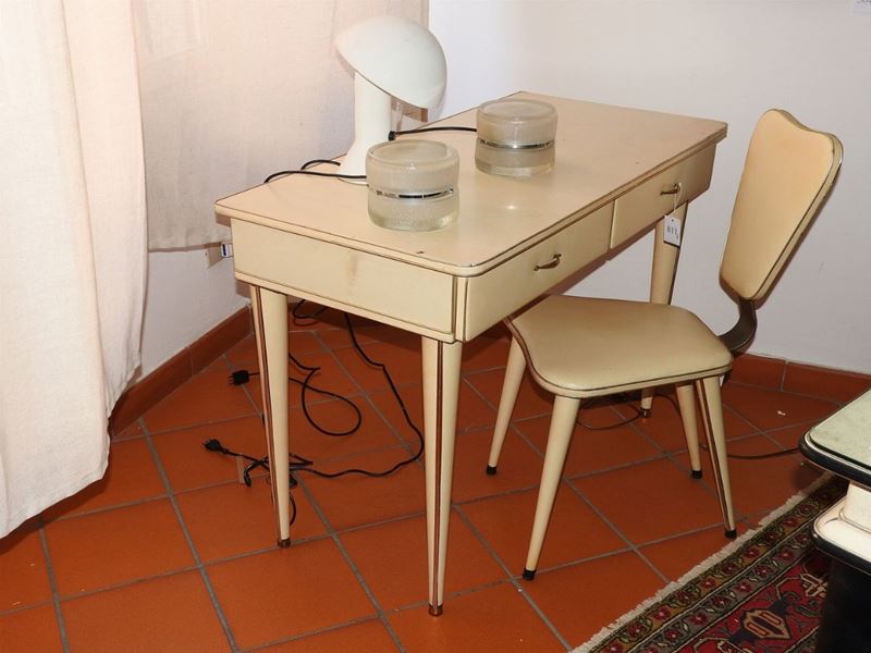 Umberto Mascagni - Tavolo Scrivania in Legno, Metallo e Skai