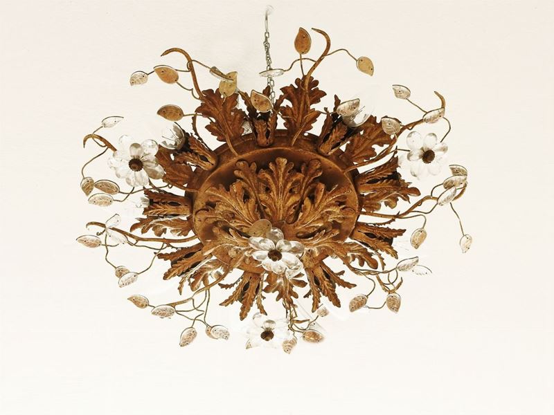 Lampadario Plafoniera in Metallo Dorato