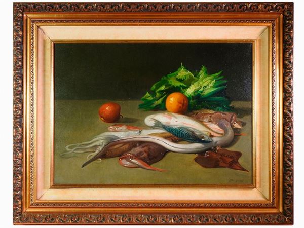 Riccardo Tommaso Ferroni : Still Life with Fish  ((1934-2000))  - Auction Furniture and Oldmaster painting / Modern and Contemporary Art - I - Maison Bibelot - Casa d'Aste Firenze - Milano