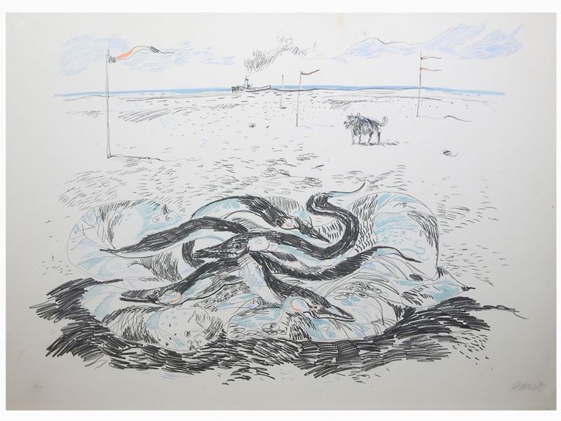 Antonio Possenti - Paesaggio Marino con Natura Morta con Pesci