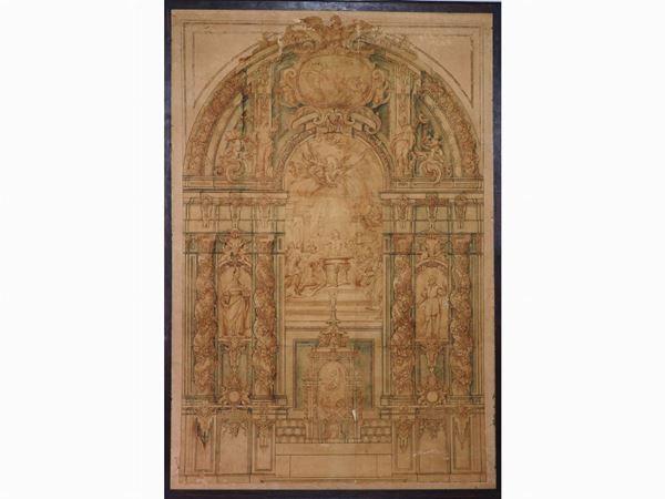 Artista Genovese, secolo XVII - Studio architettonico per un altare