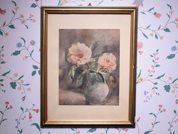 Guido Peyron : Flowers in a Vase  ((1898-1960))  - Auction House Sale: Furniture and Paintings from Villa Roseto  - Florence - II - II - Maison Bibelot - Casa d'Aste Firenze - Milano