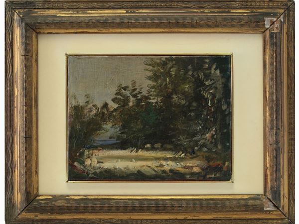 Pietro Annigoni : River Landscape  ((1910-1988))  - Auction Furniture and Oldmaster painting / Modern and Contemporary Art - I - Maison Bibelot - Casa d'Aste Firenze - Milano