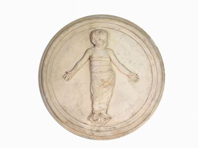 Placca Ad Altorilievo Circolare in Terracotta