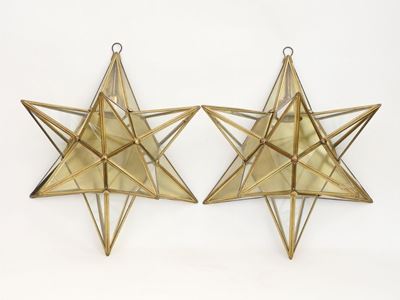 Coppia di Appliques a Stella in Ottone e Vetro