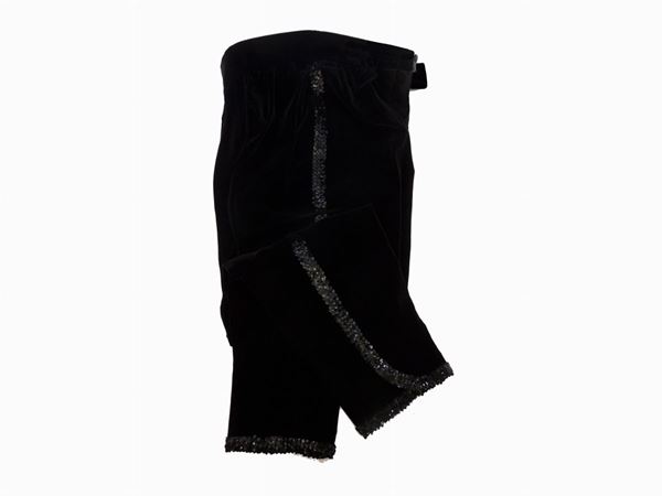 Tre pantaloni in velluto, lana e lurex, due YSL