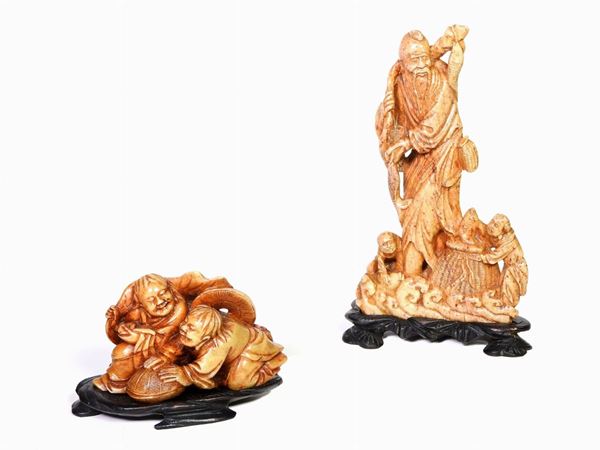 Two Hardstone Figural Groups