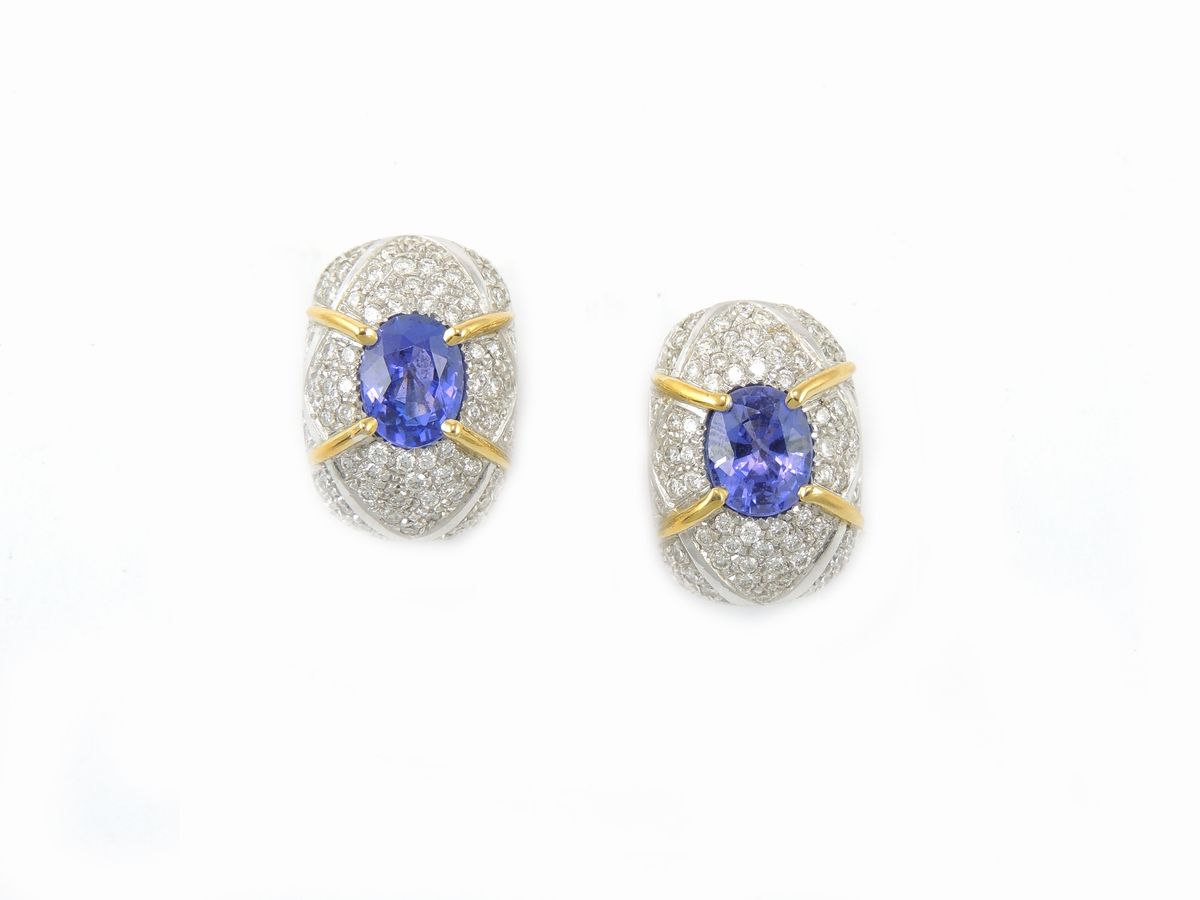 Parure Anello, Orecchini e Girocollo in Oro Bianco e Giallo con Diamanti e Tanzaniti