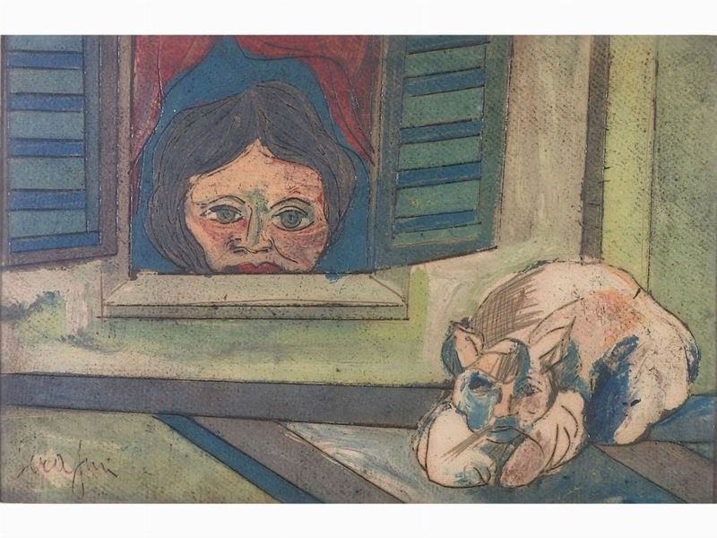 Giuseppe Serafini - Ragazza con Gatto
